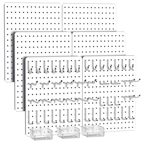 Hogurity Peg Board 112pcs Metal Organizer 16'' x 12'' White Wall Panel for Craft & Garage thumbnail 1