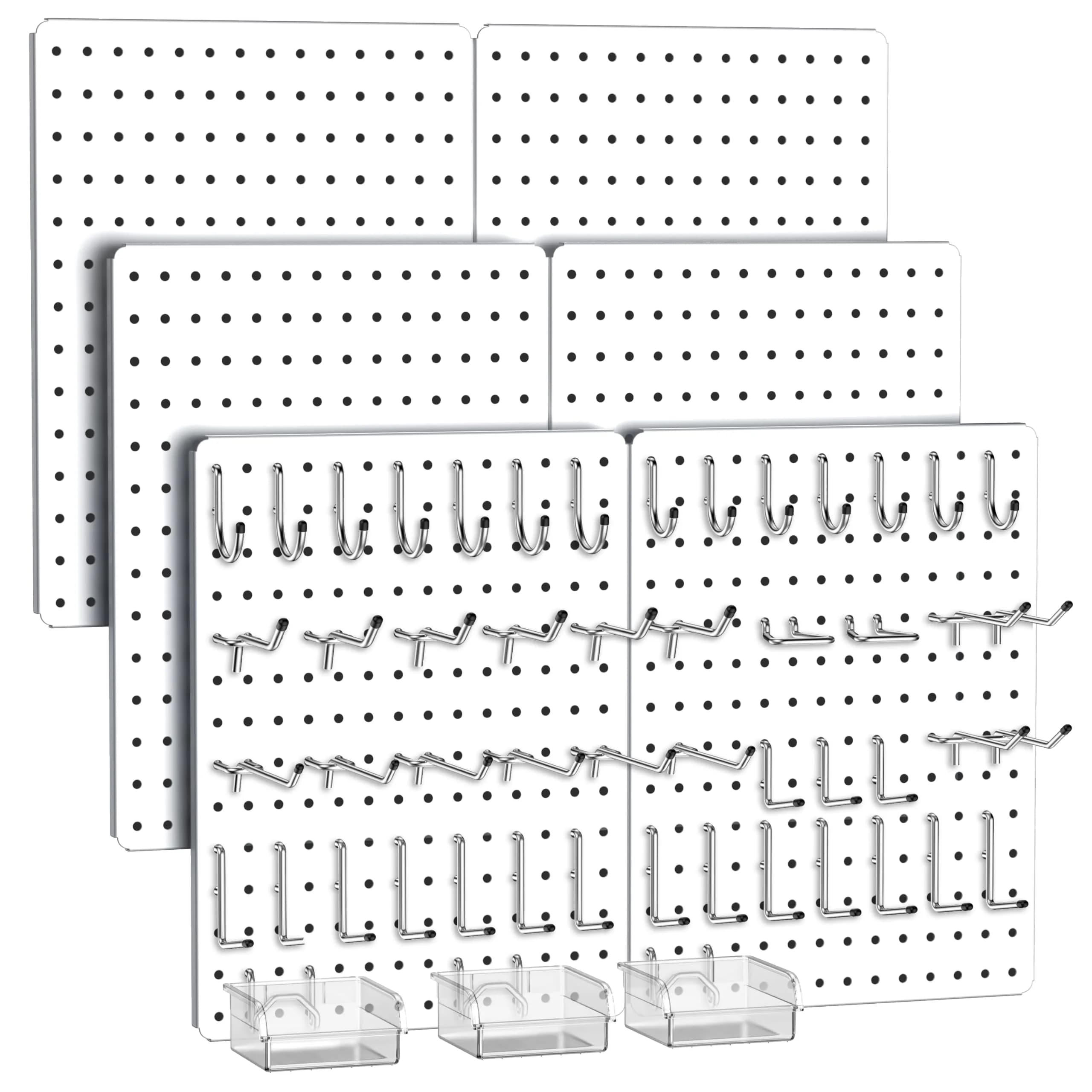 Hogurity Peg Board 112pcs Metal Organizer 16'' x 12'' White Wall Panel for Craft & Garage