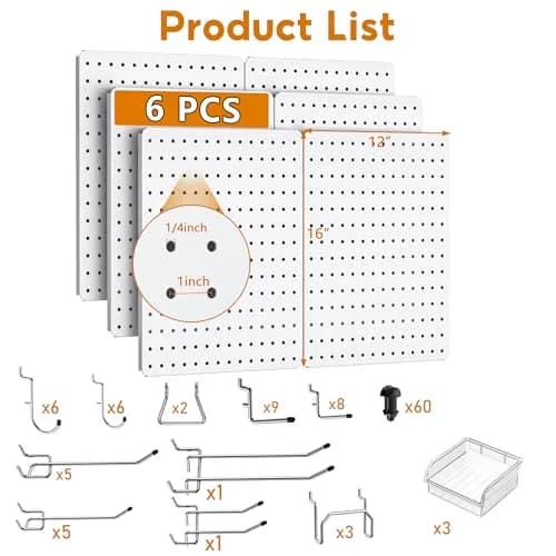 Hogurity Peg Board 112pcs Metal Organizer 16'' x 12'' White Wall Panel for Craft & Garage thumbnail 3