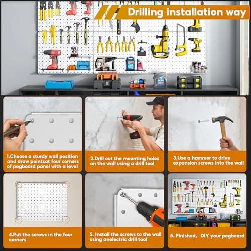 Hogurity Peg Board 112pcs Metal Organizer 16'' x 12'' White Wall Panel for Craft & Garage thumbnail 4