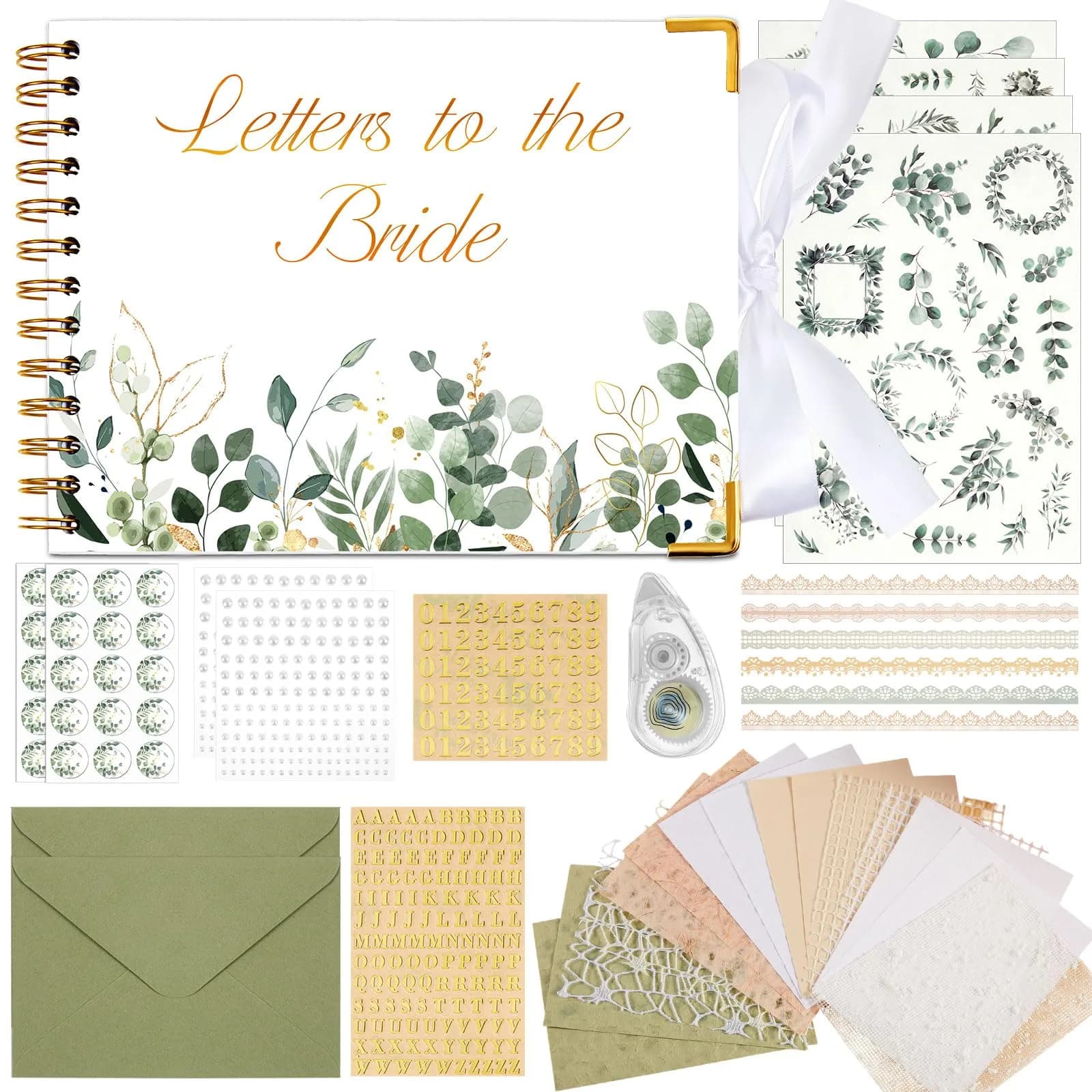 Humyoun Letters to Bride Scrapbook 8.5 x 7 Inch Eucalyptus Green | Wedding Memory Keepsake