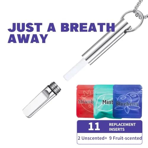 BALSALTA Breathe Necklace, Silver | Mindful Breathing Accessory with 3 Fruit Mint Inserts thumbnail 3