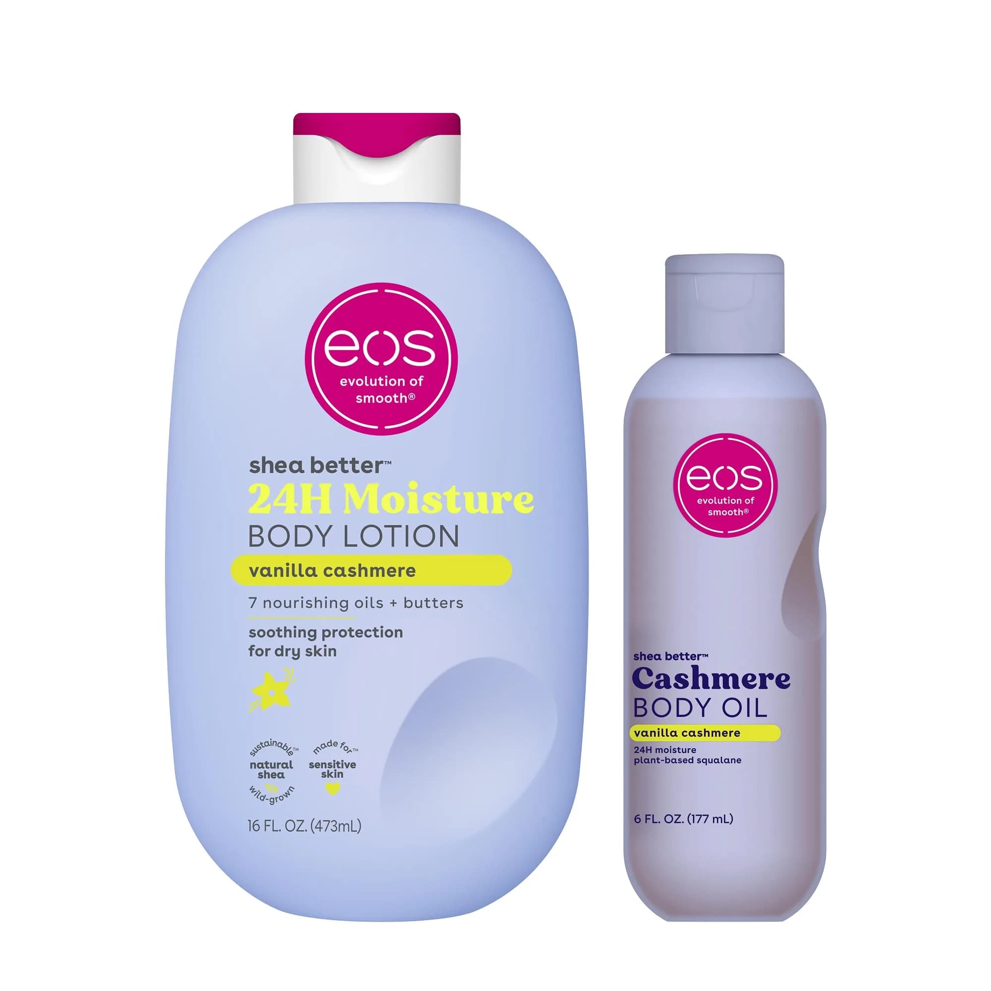 eos Shea Better Body Lotion + Body Oil Bundle, Vanilla Cashmere, 24-Hour Moisture, Vegan - main product image