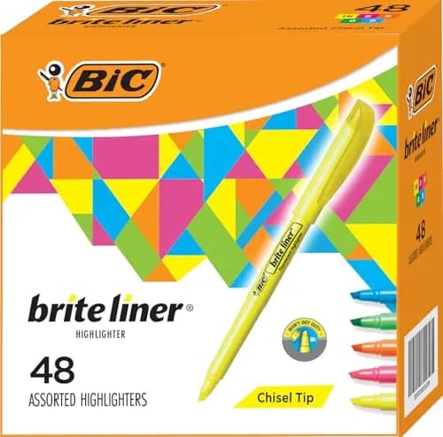 BIC Brite Liner Colored Highlighters 48 Pack | Chisel Tip, Assorted Colors, Long-Lasting (70-120 chars) thumbnail 1