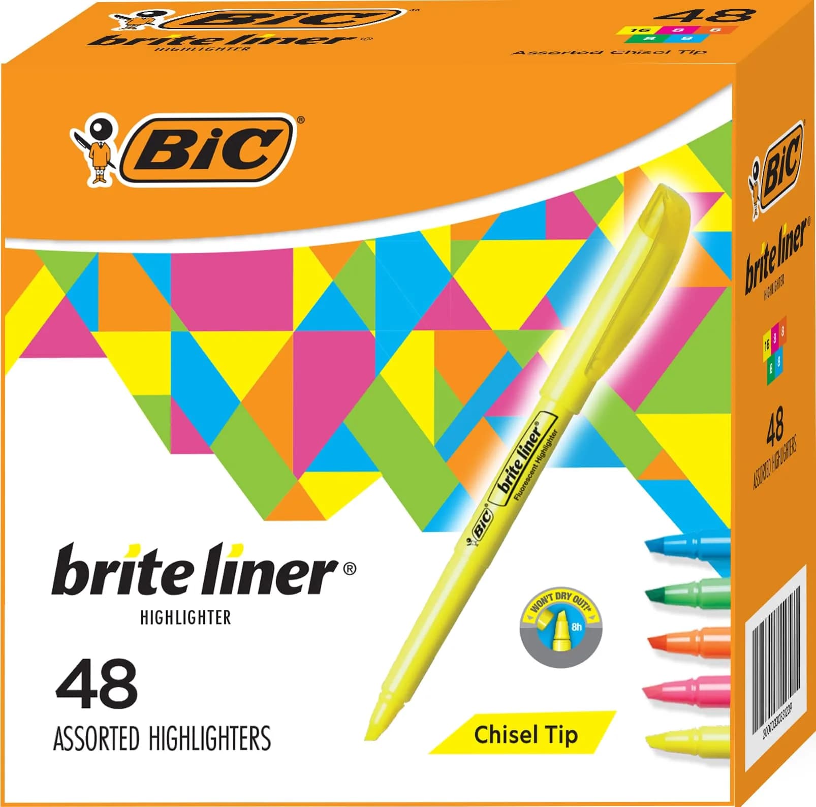 BIC Brite Liner Colored Highlighters 48 Pack | Chisel Tip, Assorted Colors, Long-Lasting (70-120 chars) — Assorted Colors