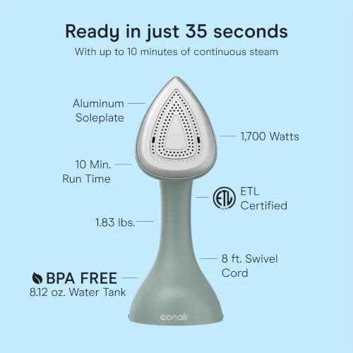 Conair Garment Steamer & Iron 1700W | Compact, Green | Fast Wrinkle Removal thumbnail 4