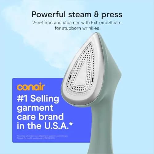Conair Garment Steamer & Iron 1700W | Compact, Green | Fast Wrinkle Removal thumbnail 2