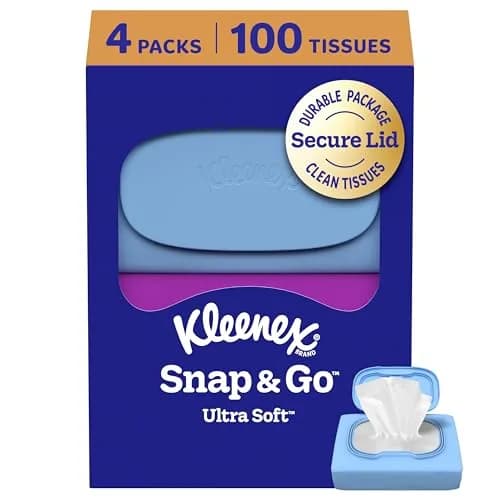 Kleenex Snap & Go Ultra Soft Facial Tissues 25 Tissues per Pack (4-Pack, 100 Tissues Total) | Hypoallergenic & Irritation-Free thumbnail 1