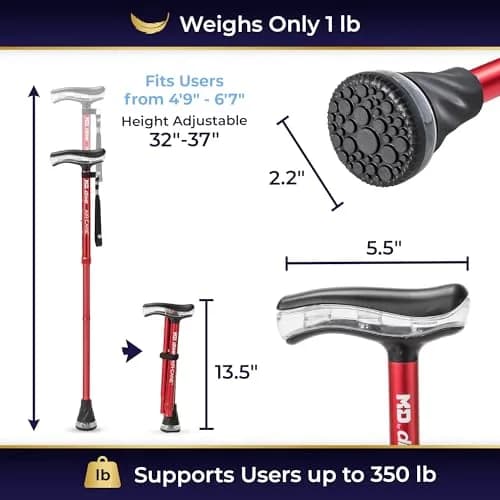 MD by DRIVE Air-Cane Walking Cane for Men & Women, 350-lb Capacity, Red | Foldable, All-Weather, 6 Colors thumbnail 4