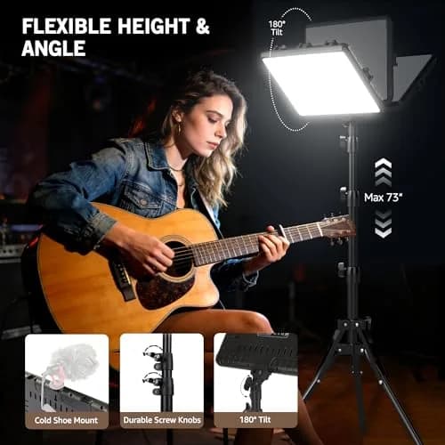 NiceVeedi 2-Pack 25W LED Photography Lighting Kit with Tripod Stands, 73" Studio Video Lights, 2900-7000K Dimmable, 10x8" Panels | Continuous Lighting for Video Recording thumbnail 5