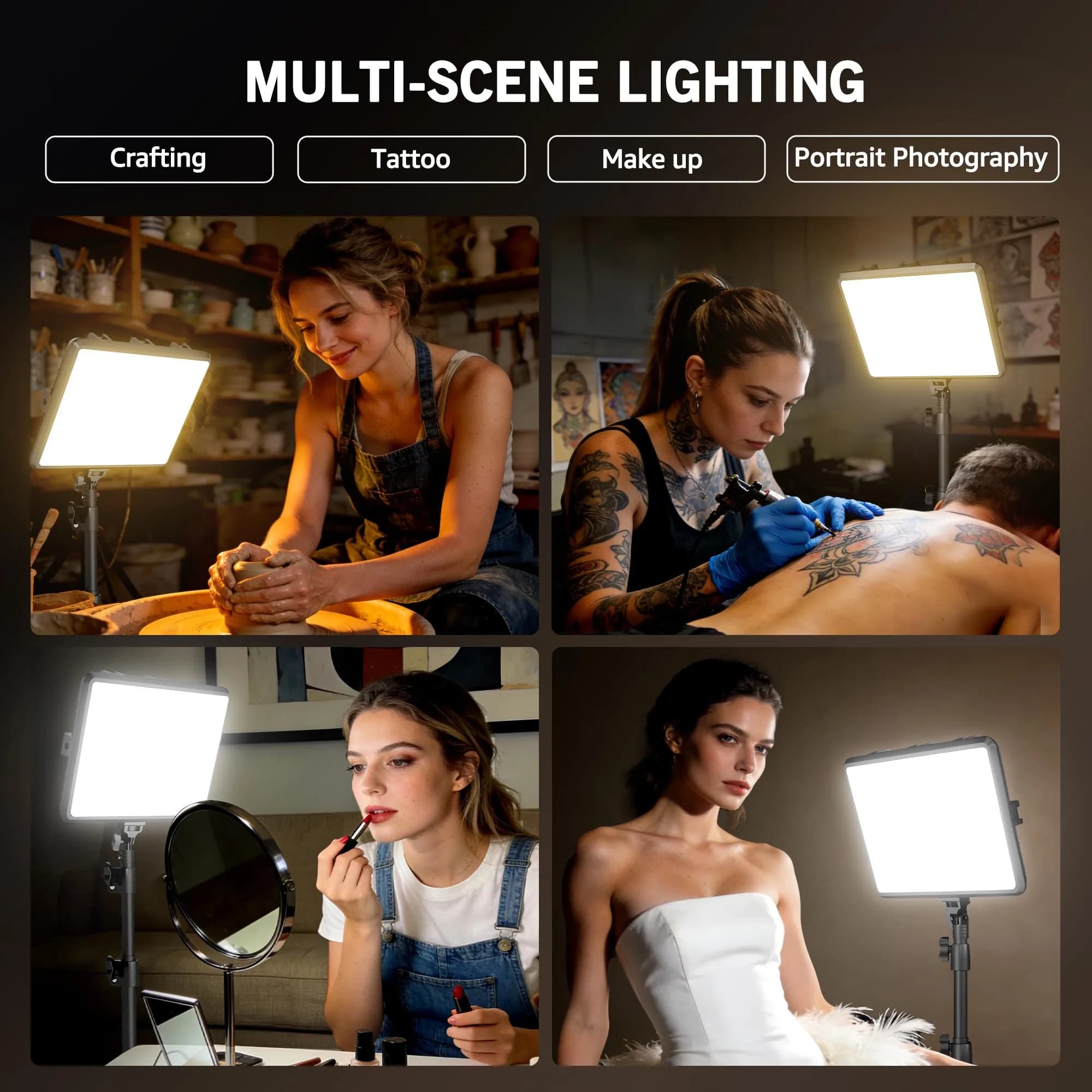 NiceVeedi 2-Pack 25W LED Photography Lighting Kit with Tripod Stands, 73" Studio Video Lights, 2900-7000K Dimmable, 10x8" Panels | Continuous Lighting for Video Recording - view 6