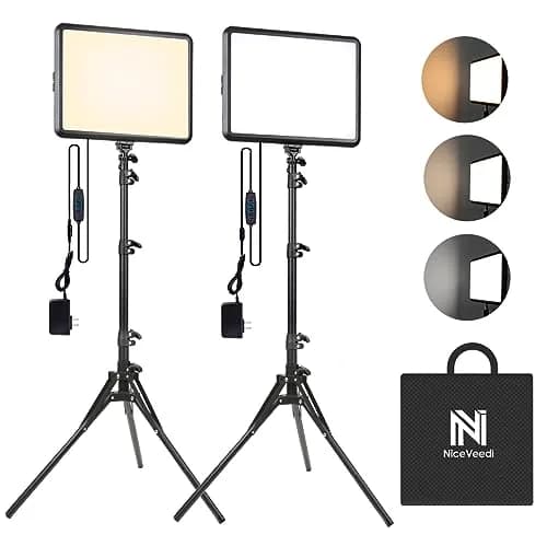 NiceVeedi 2-Pack 25W LED Photography Lighting Kit with Tripod Stands, 73" Studio Video Lights, 2900-7000K Dimmable, 10x8" Panels | Continuous Lighting for Video Recording thumbnail 1