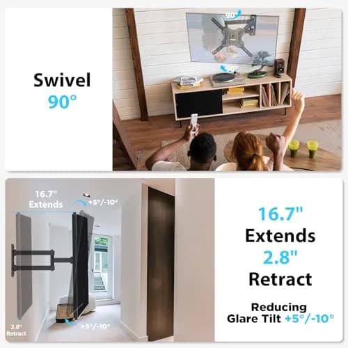 Gkyet Full Motion TV Wall Mount, Swivel Tilt, VESA 400x400mm, Up to 66 lbs | Universal for 19-55 inch LED Monitors thumbnail 4