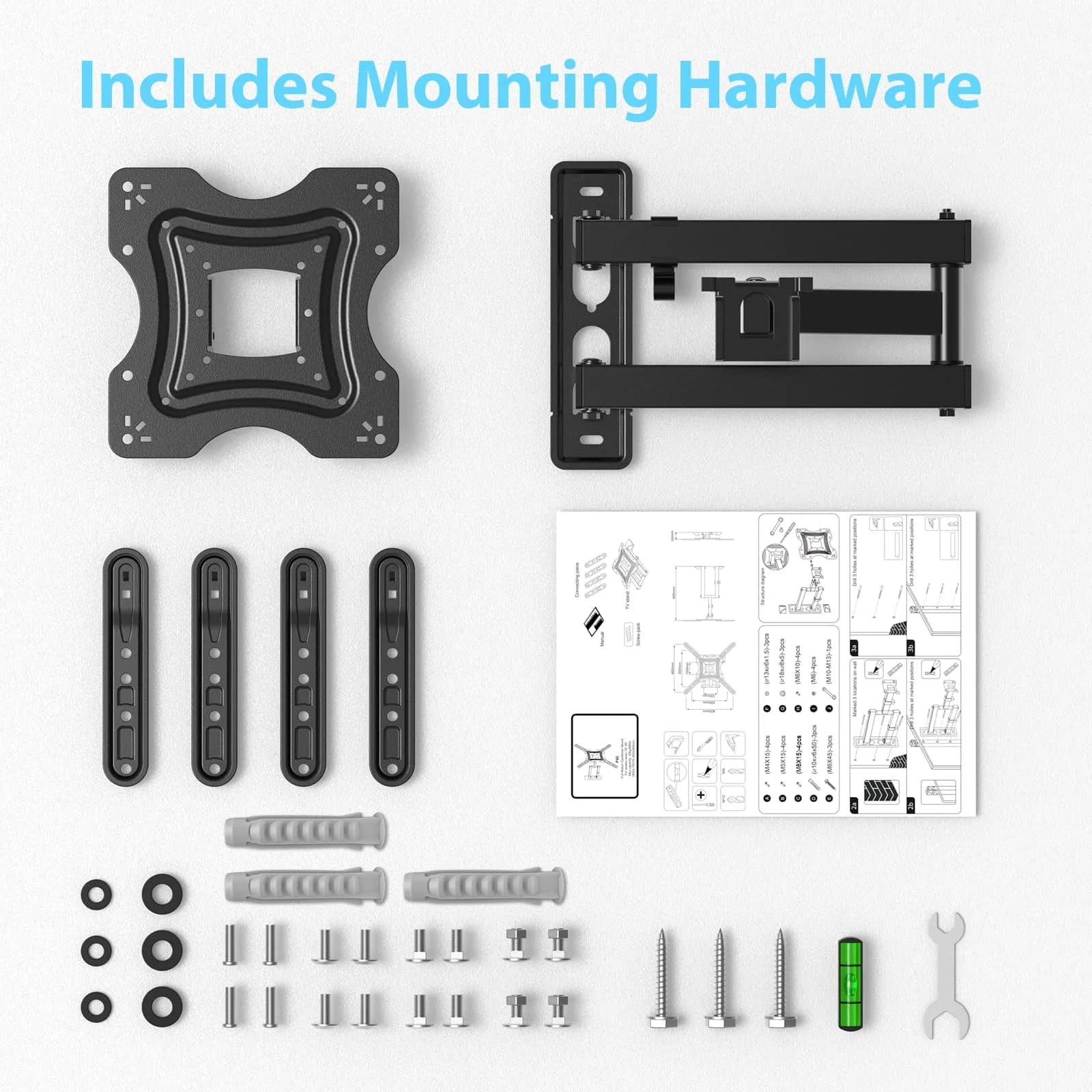 Gkyet Full Motion TV Wall Mount, Swivel Tilt, VESA 400x400mm, Up to 66 lbs | Universal for 19-55 inch LED Monitors - view 7