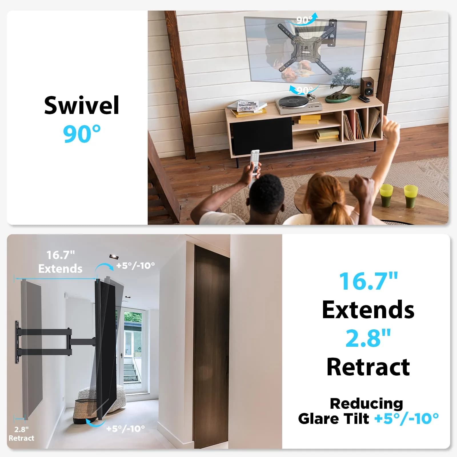 Gkyet Full Motion TV Wall Mount, Swivel Tilt, VESA 400x400mm, Up to 66 lbs | Universal for 19-55 inch LED Monitors - view 4