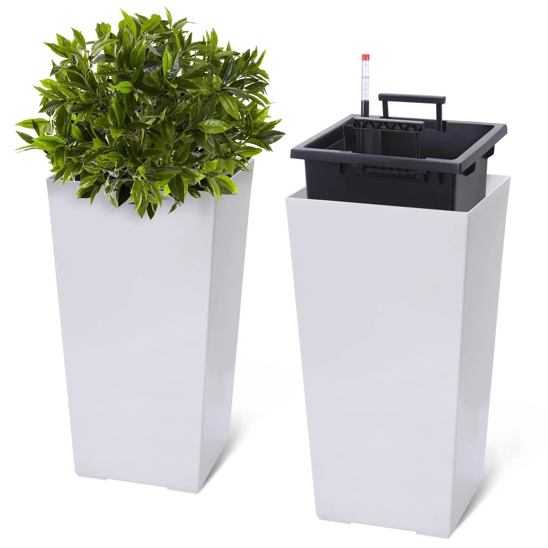 FinerFurnis 23 Inch Tall Planters Set of 2 | Water Level Monitor & Drainage Holes