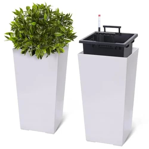 FinerFurnis 23 Inch Tall Planters Set of 2 | Water Level Monitor & Drainage Holes thumbnail 1