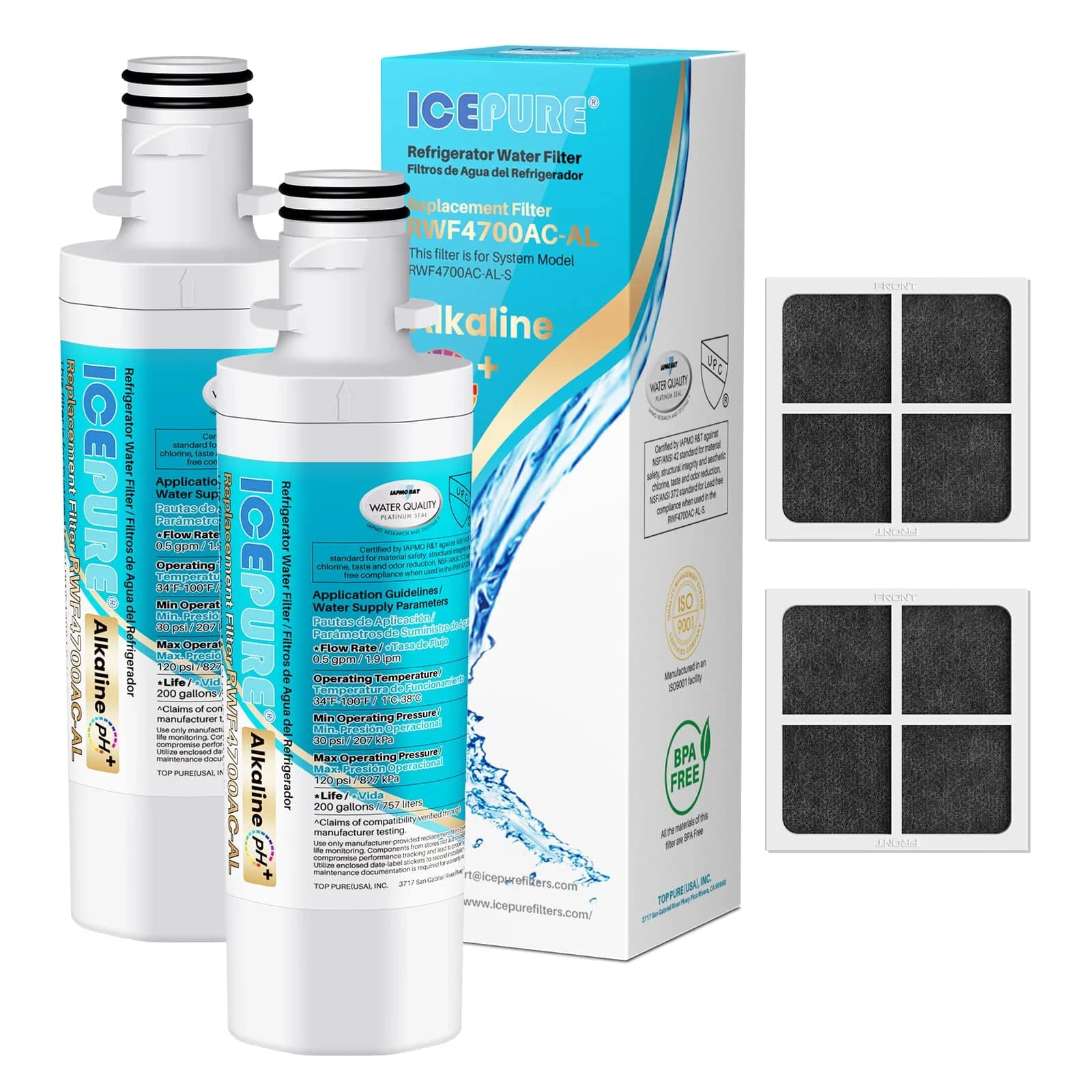 ICEPURE Alkaline Water Filter for LG LT1000P Fridge, 2+2 Combo Pack | NSF Certified, Balances PH, Enhances Water - main product image