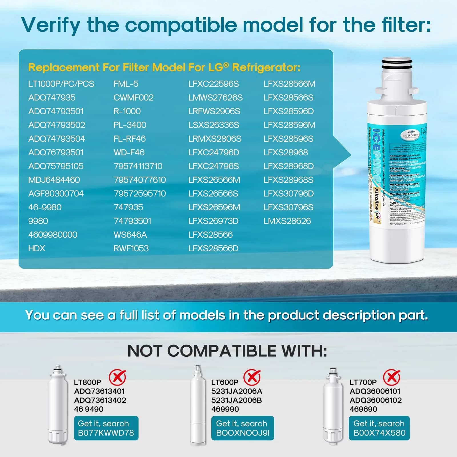 ICEPURE Alkaline Water Filter for LG LT1000P Fridge, 2+2 Combo Pack | NSF Certified, Balances PH, Enhances Water - view 2