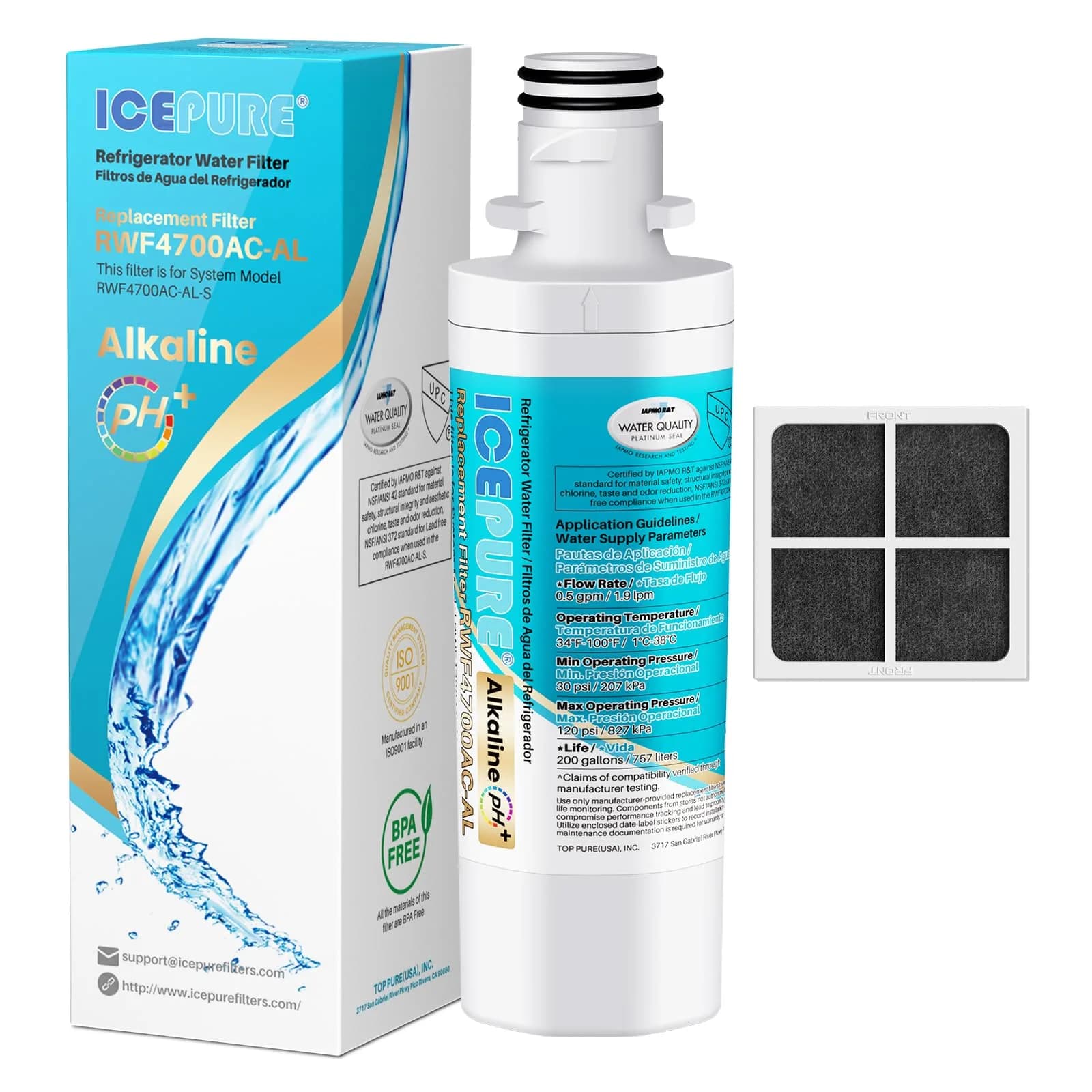 ICEPURE Alkaline LT1000PC Refrigerator Water Filter & Air Filter Combo | PH Balanced Water for Indian Kitchens - main product image