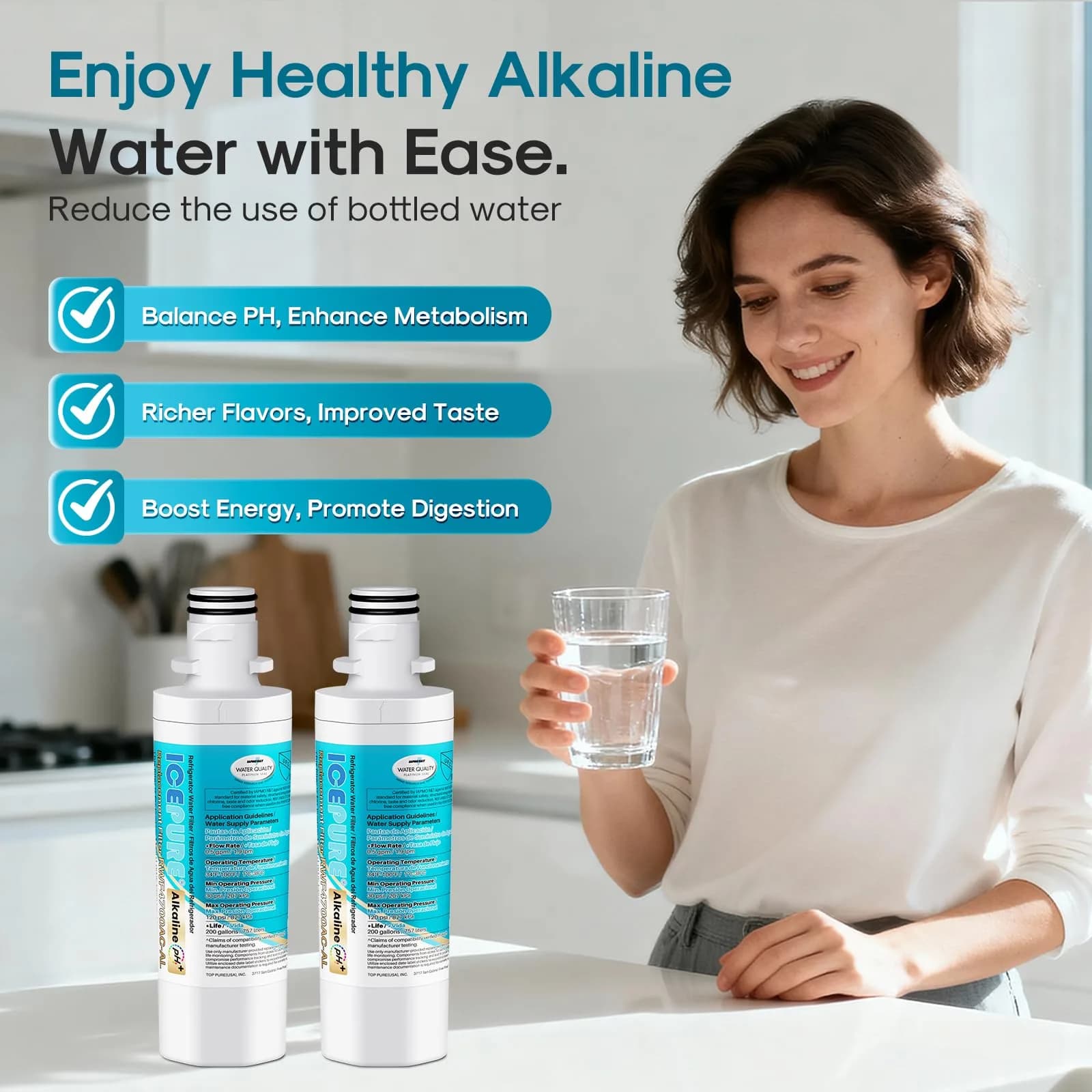 ICEPURE Alkaline LT1000PC Refrigerator Water Filter & Air Filter Combo | PH Balanced Water for Indian Kitchens - view 9