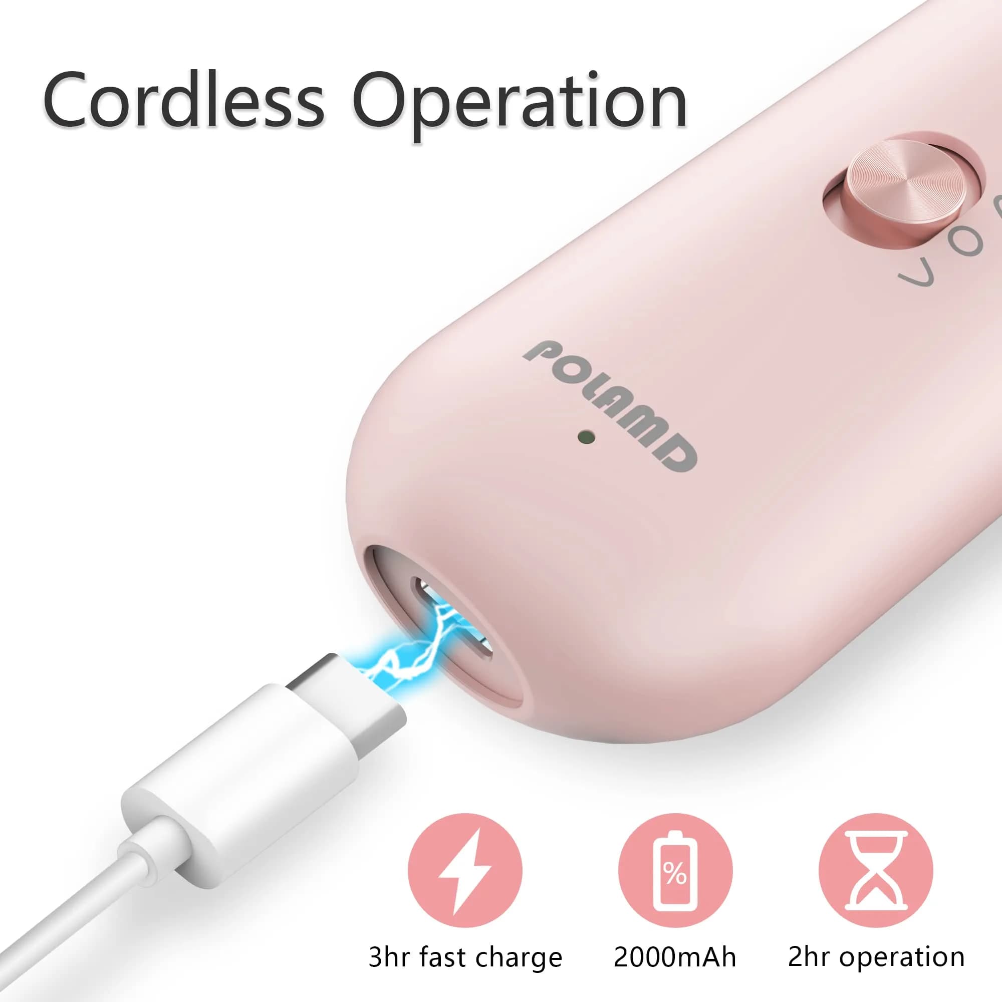 POLAMD Professional Electric Nail Drill Machine for Manicure Pedicure - Cordless Rechargeable Foot Care Tool with 5 Speeds (Pink) - view 2