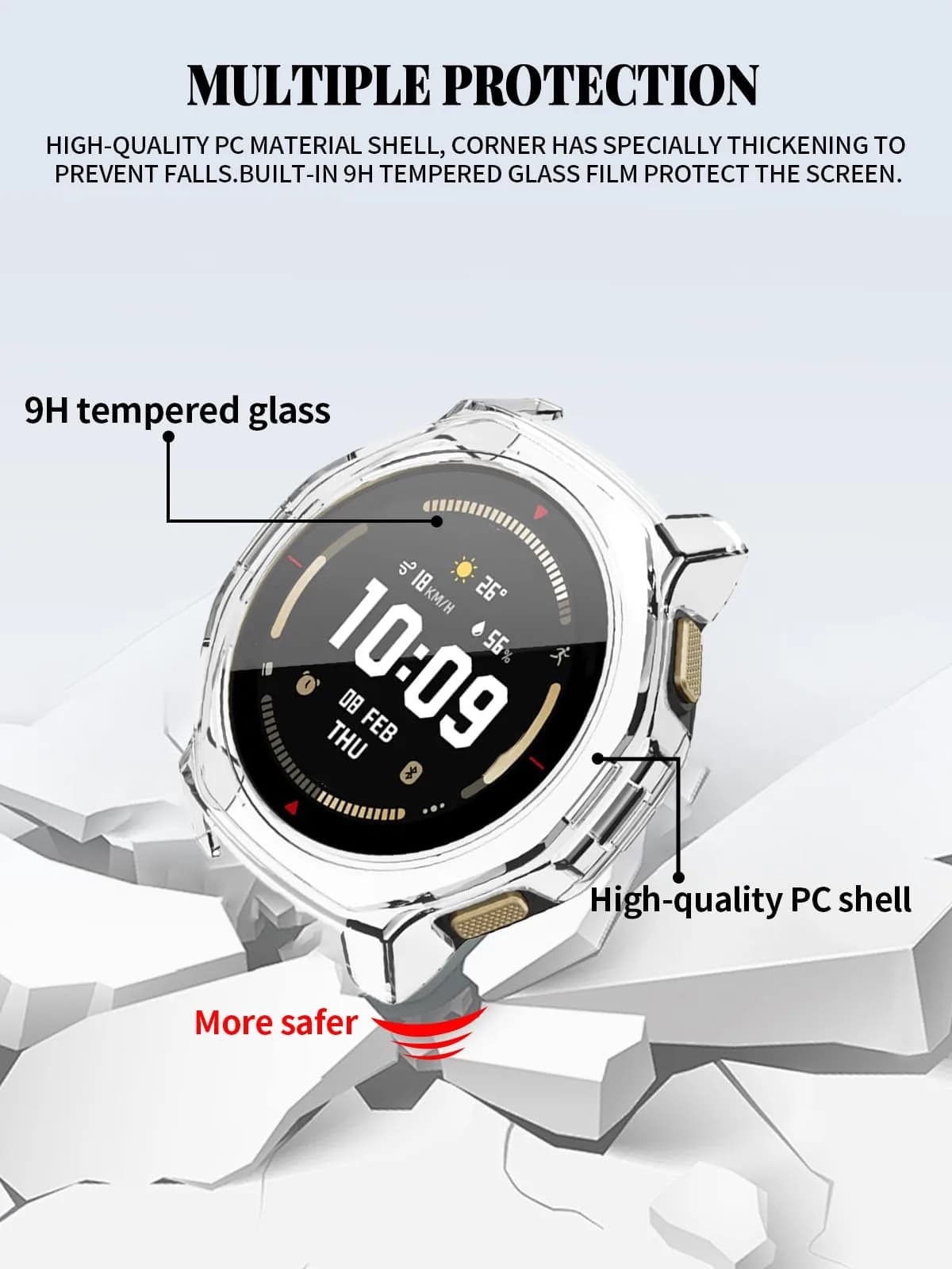 FJIASTB Clear Screen Protector Case for Amazfit T-Rex 3 Pro 44mm | 2-Pack, Tempered Glass & PC - view 2