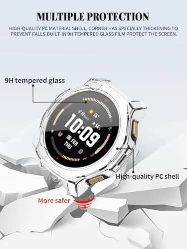 FJIASTB Clear Screen Protector Case for Amazfit T-Rex 3 Pro 44mm | 2-Pack, Tempered Glass & PC thumbnail 2