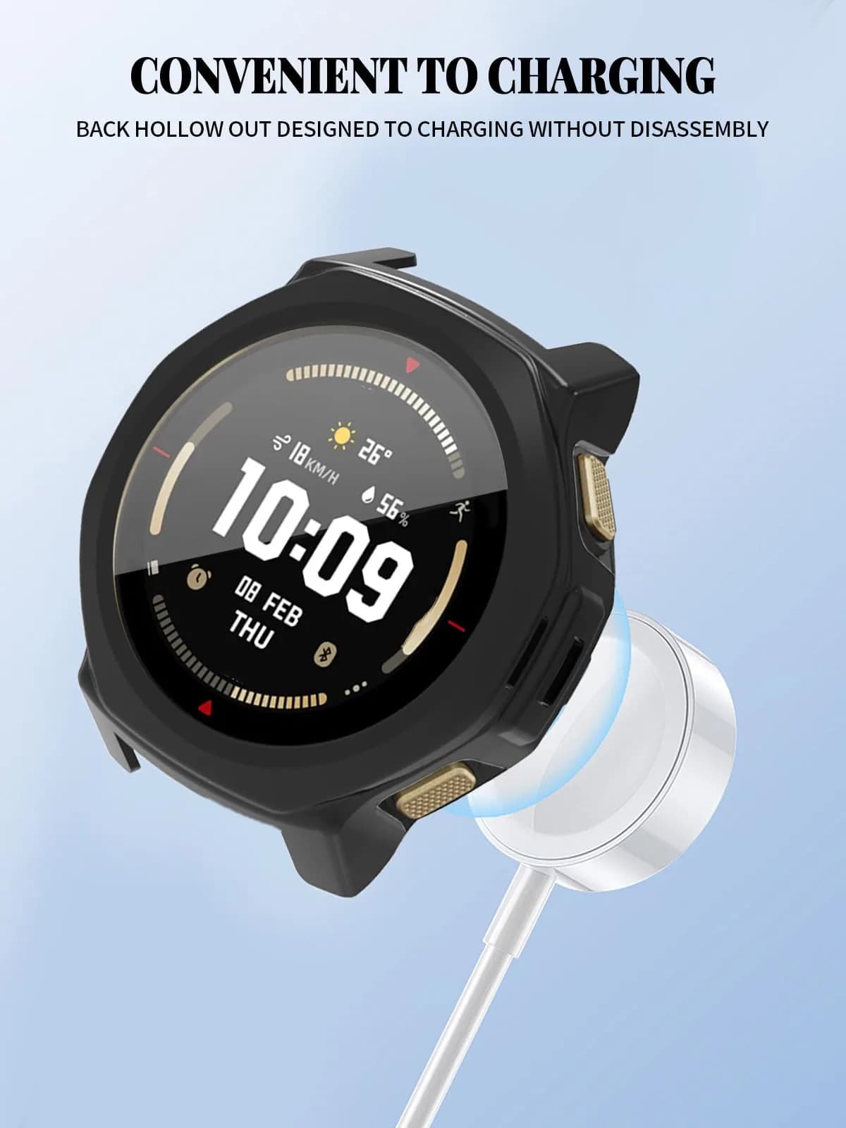 FJIASTB Black Case for Amazfit T-Rex 3 Pro 44mm Smart Watch | Rugged PC Cover with Built-in Screen Protector - view 5