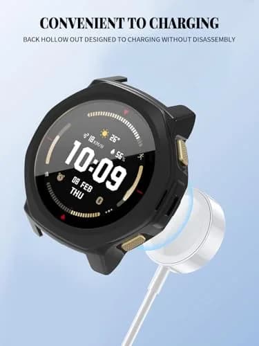 FJIASTB Black Case for Amazfit T-Rex 3 Pro 44mm Smart Watch | Rugged PC Cover with Built-in Screen Protector thumbnail 5