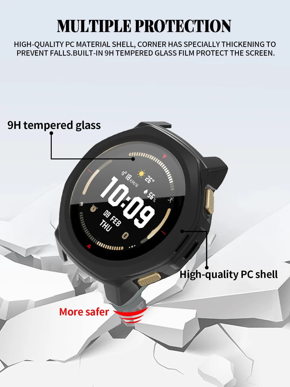 FJIASTB Black Case for Amazfit T-Rex 3 Pro 44mm Smart Watch | Rugged PC Cover with Built-in Screen Protector - view 2