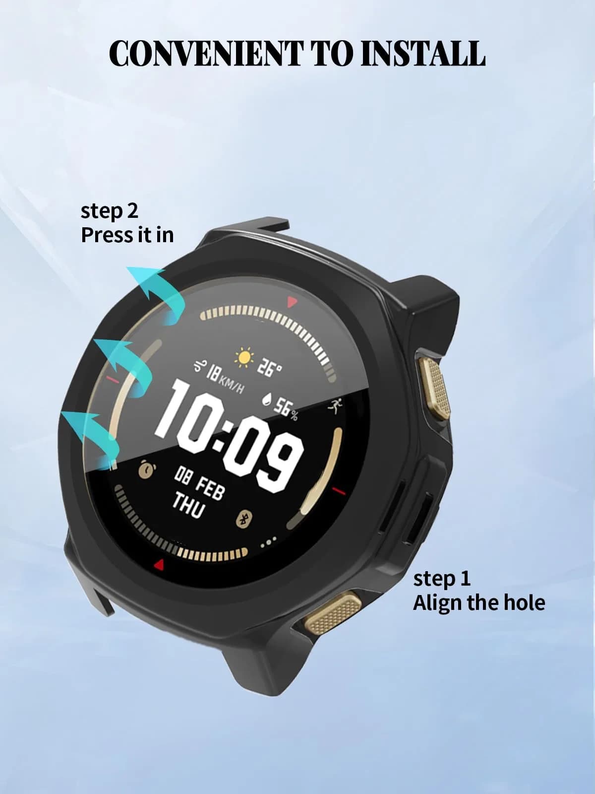 FJIASTB Black Case for Amazfit T-Rex 3 Pro 44mm Smart Watch | Rugged PC Cover with Built-in Screen Protector - view 4