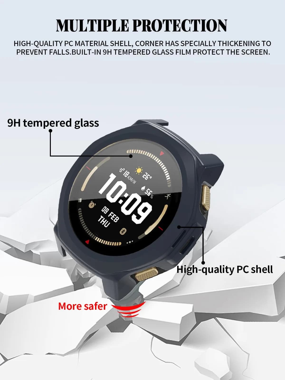 FJIASTB Case for Amazfit T-Rex 3 Pro 44mm Smart Watch | Rugged PC Cover with Built-in Screen Protector - view 2