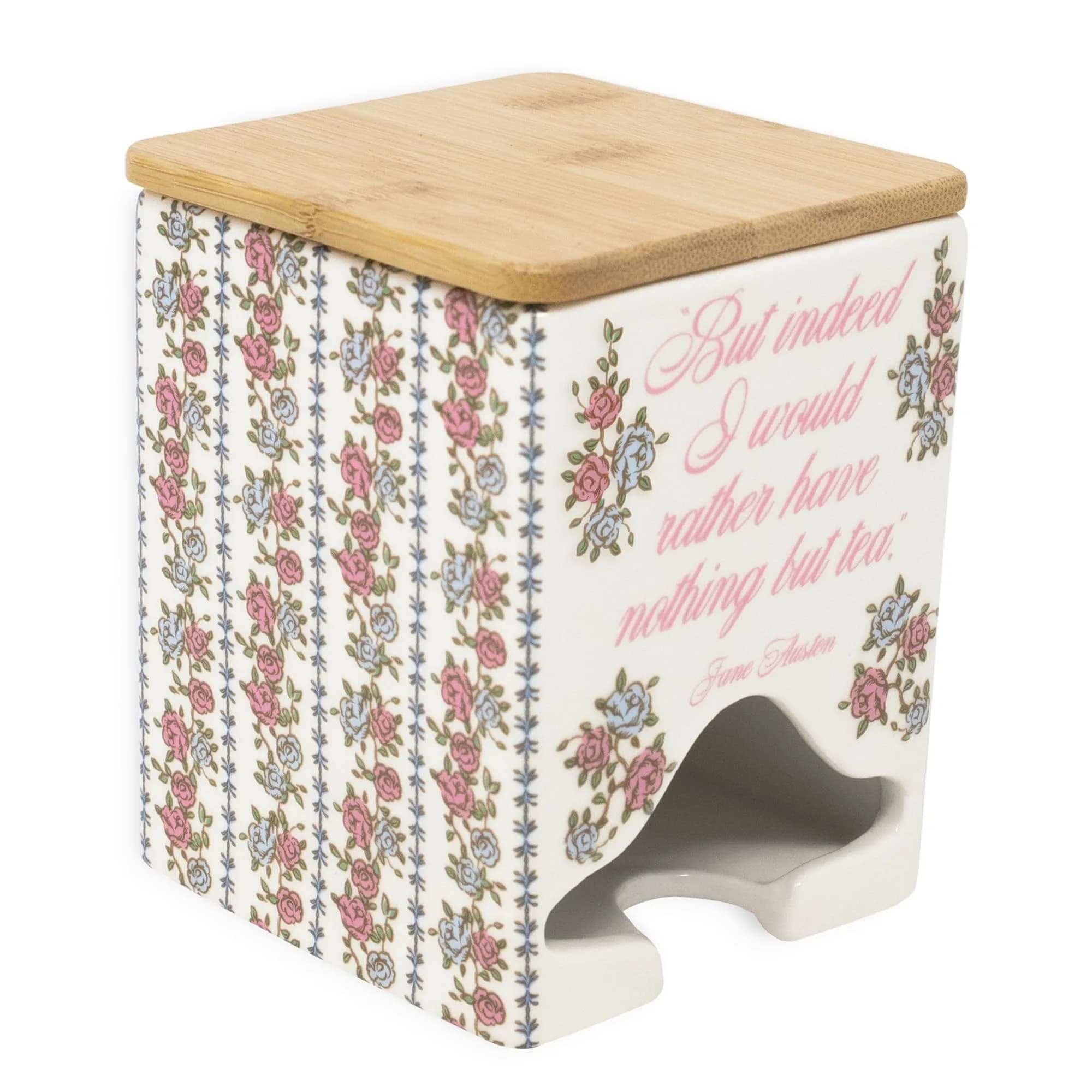 Steel Mill & Co Ceramic Tea Bag Dispenser, Jane Austen Quote | Elegant Kitchen Organizer for Tea Bags — Jane Austen Quote