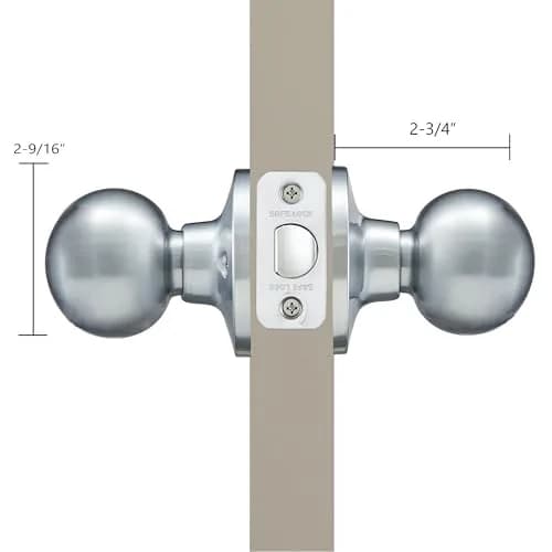 Safe Lock - Regina Knob Passage Door Lock Satin Chrome | Standard Fit & Easy Install thumbnail 3