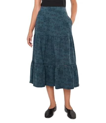 Toad&Co Women's Marigold Tiered Midi Skirt Navy Print | Organic Cotton & TENCEL™ Lyocell, X-Small thumbnail 1
