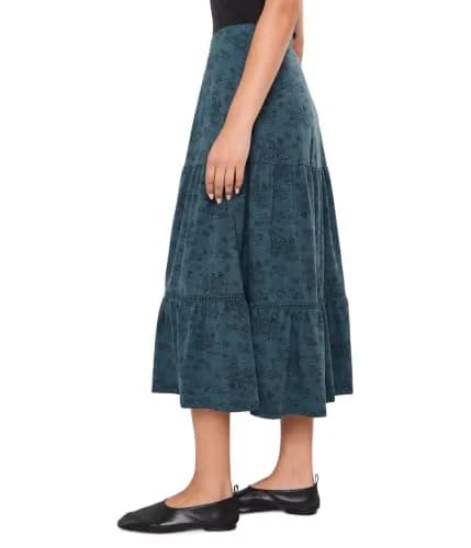 Toad&Co Women's Marigold Tiered Midi Skirt Navy Print | Organic Cotton & TENCEL™ Lyocell, X-Small thumbnail 3