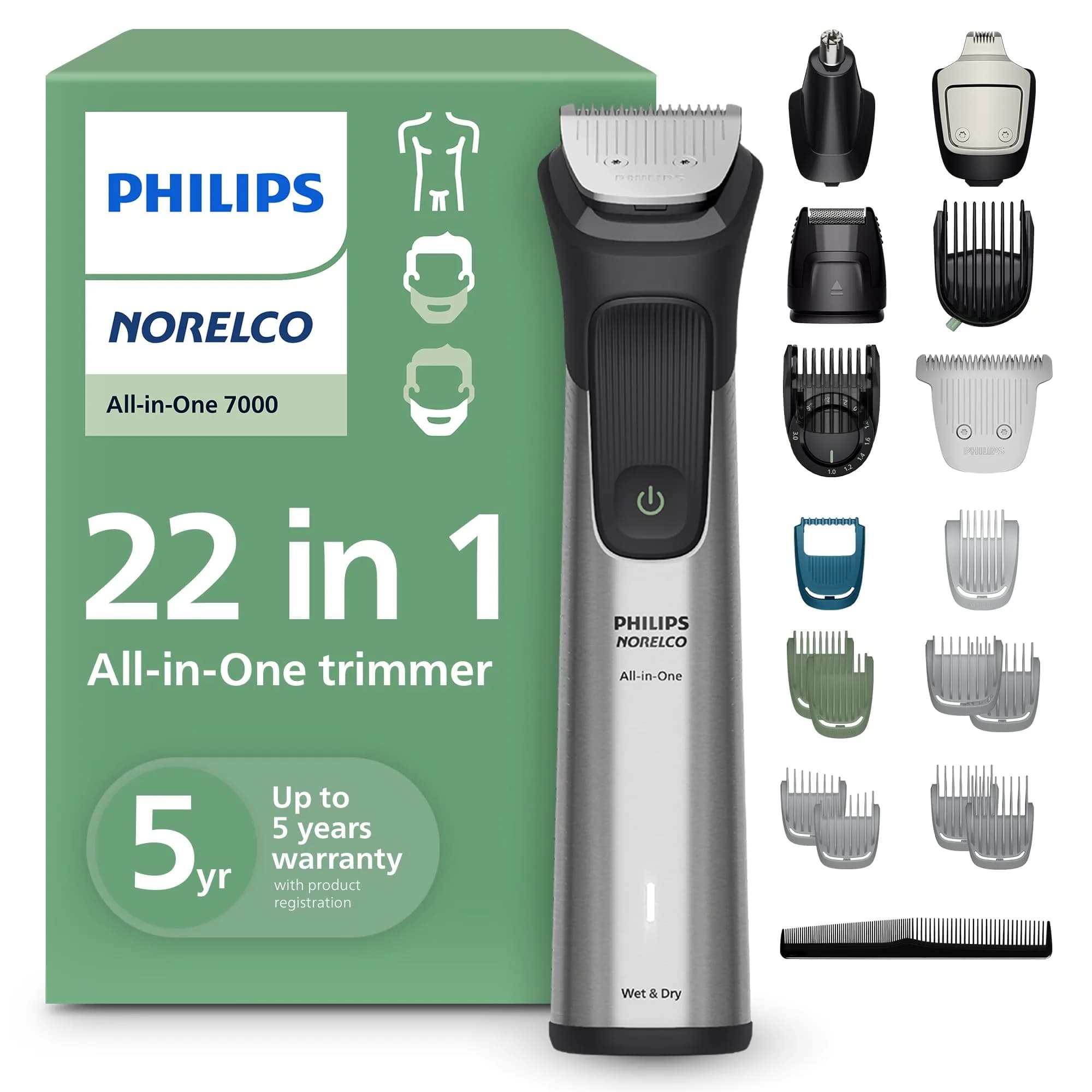 Philips Norelco All-in-One 7000 Series Trimmer 22-Piece Set | 5-Hour Runtime, Showerproof, USB-A Charging - main product image
