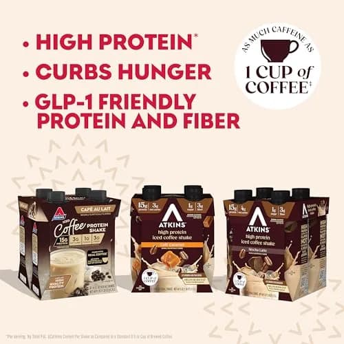 Atkins Coffee Lovers High Protein Shake Variety Pack 11 fl oz (325 mL) | 15g Protein, Low Sugar, Gluten-Free thumbnail 4