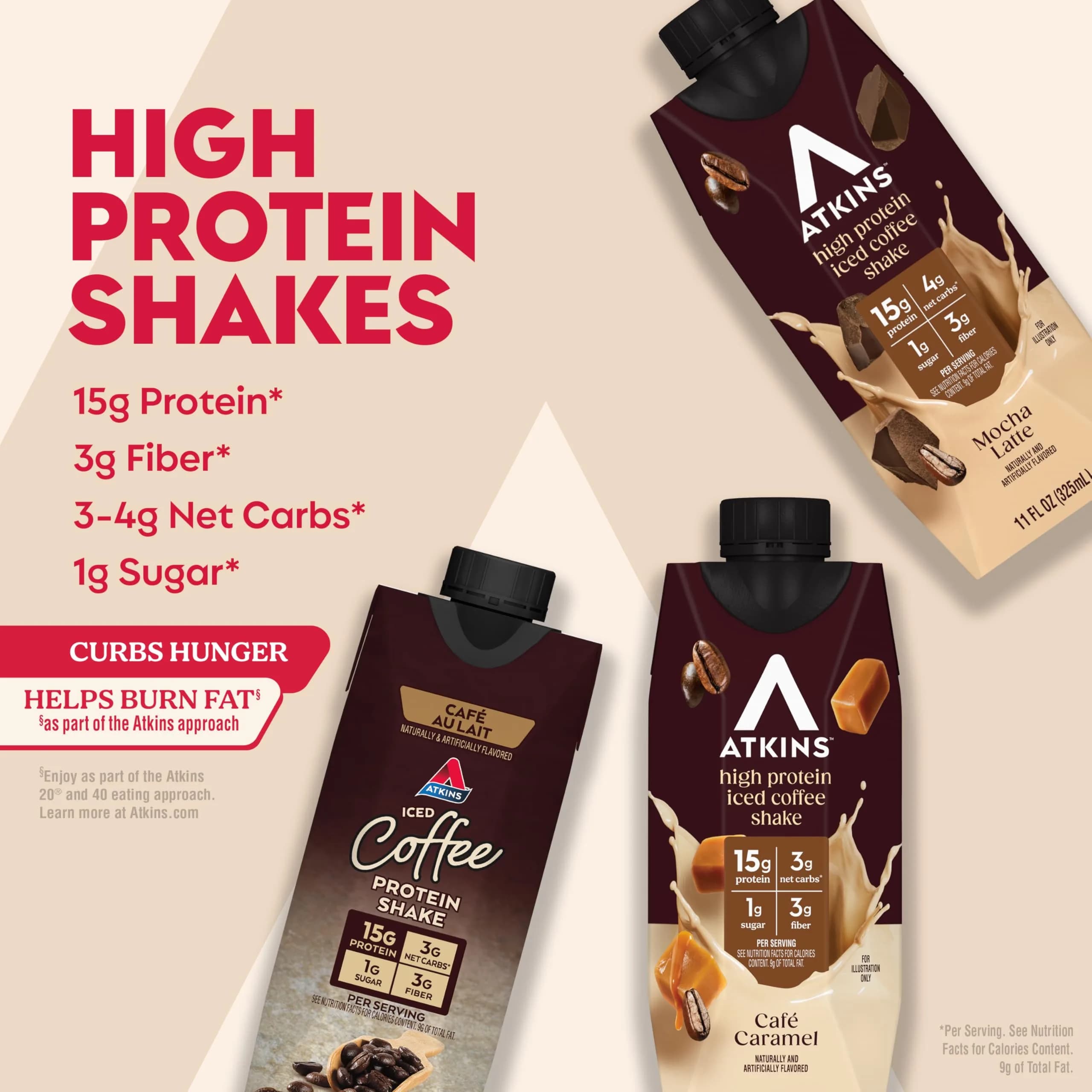 Atkins Coffee Lovers High Protein Shake Variety Pack 11 fl oz (325 mL) | 15g Protein, Low Sugar, Gluten-Free - view 2