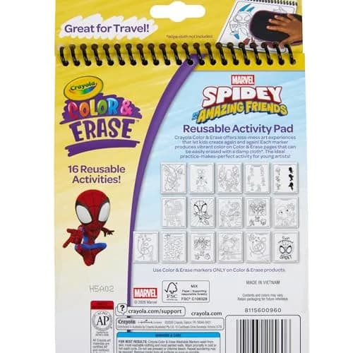 Crayola Color & Erase Reusable Activity Pad Spidey and His Amazing Friends 18cm x 14cm (7.25in x 5.6in) | Washable Markers Included thumbnail 3