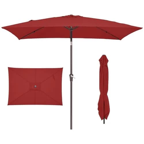 JEAREY 6.5 x 10 ft Rectangular Patio Umbrella w/Crank, Red | Wind Vent & Water Resistant thumbnail 1