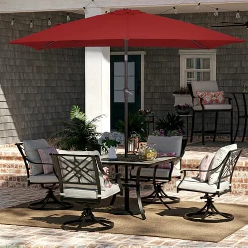 JEAREY 6.5 x 10 ft Rectangular Patio Umbrella w/Crank, Red | Wind Vent & Water Resistant thumbnail 4