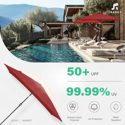 JEAREY 6.5 x 10 ft Rectangular Patio Umbrella w/Crank, Red | Wind Vent & Water Resistant thumbnail 5