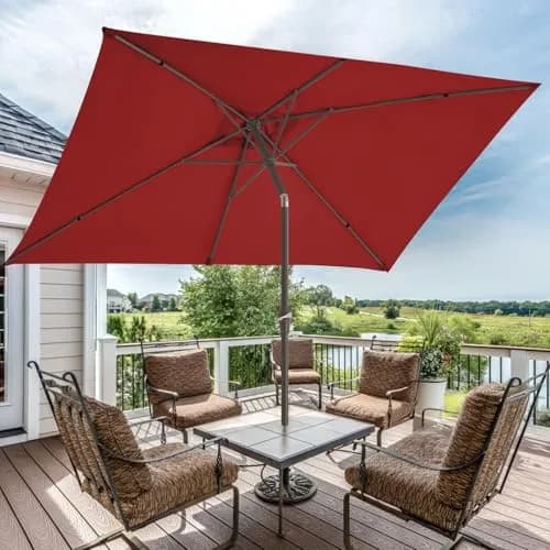 JEAREY 6.5 x 10 ft Rectangular Patio Umbrella w/Crank, Red | Wind Vent & Water Resistant thumbnail 6