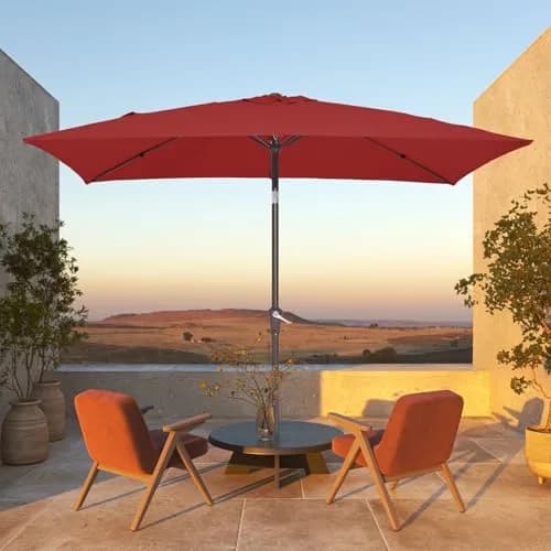 JEAREY 6.5 x 10 ft Rectangular Patio Umbrella w/Crank, Red | Wind Vent & Water Resistant thumbnail 2