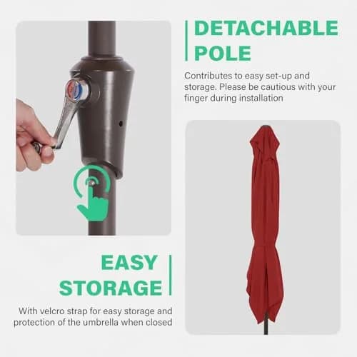 JEAREY 6.5 x 10 ft Rectangular Patio Umbrella w/Crank, Red | Wind Vent & Water Resistant thumbnail 3