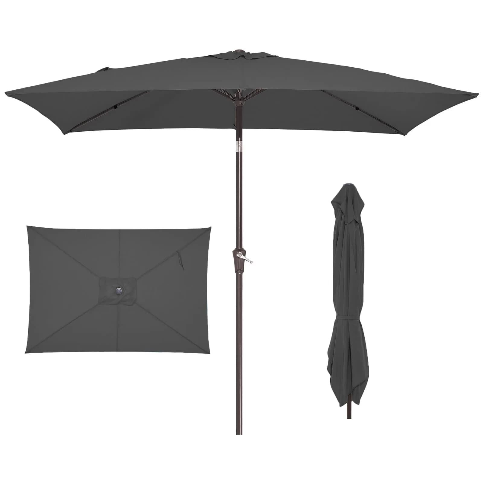 JEAREY 6.5 x 10 ft Rectangular Patio Umbrella w/Crank, Gray | Sun-Resistant Water-Resistant Support — Gray