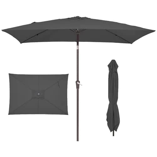 JEAREY 6.5 x 10 ft Rectangular Patio Umbrella w/Crank, Gray | Sun-Resistant Water-Resistant Support thumbnail 1