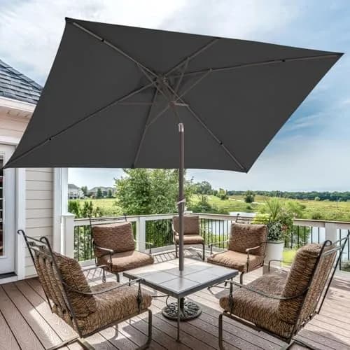 JEAREY 6.5 x 10 ft Rectangular Patio Umbrella w/Crank, Gray | Sun-Resistant Water-Resistant Support thumbnail 6